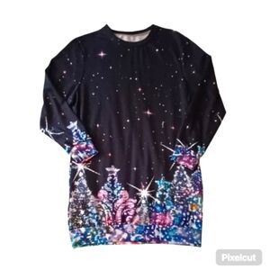 Womens Sweater Dress With Pockets Featuring A Sparkly Christmas Graphic - Size S